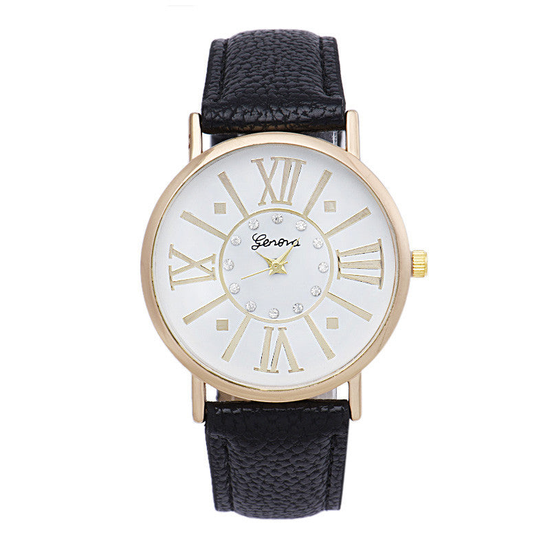 Women Diamond Roman Numerals Leather Watch Quartz WristWatch Watches