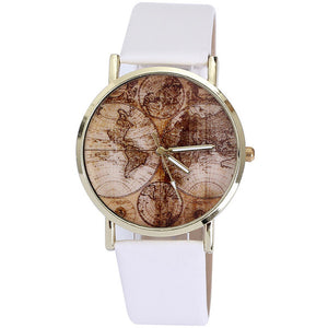 Women's World Map Leather Band Analog Quartz Wrist Watch Watches