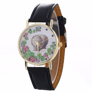 Women Creative Pattern Quartz Watch Leather Straplt Table Watch