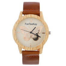 Women Wood Graintterfly Analog Quartz Watch Leather Band Wrist Watch