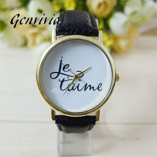 GENVIVIA Fashion Wrist watches Women Leather Quartz Letter Dress Watches relojes mujer bracelet watch Cheapest watch