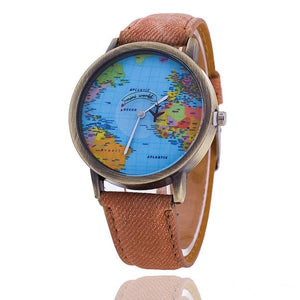 Men Women Watch World Map Design Analog Quartz Watch