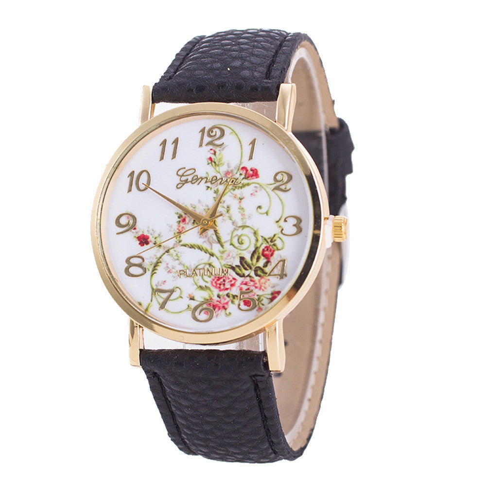 Geneva Fashion Women Flowers Watches Sport Analog Quartz Wrist Watch